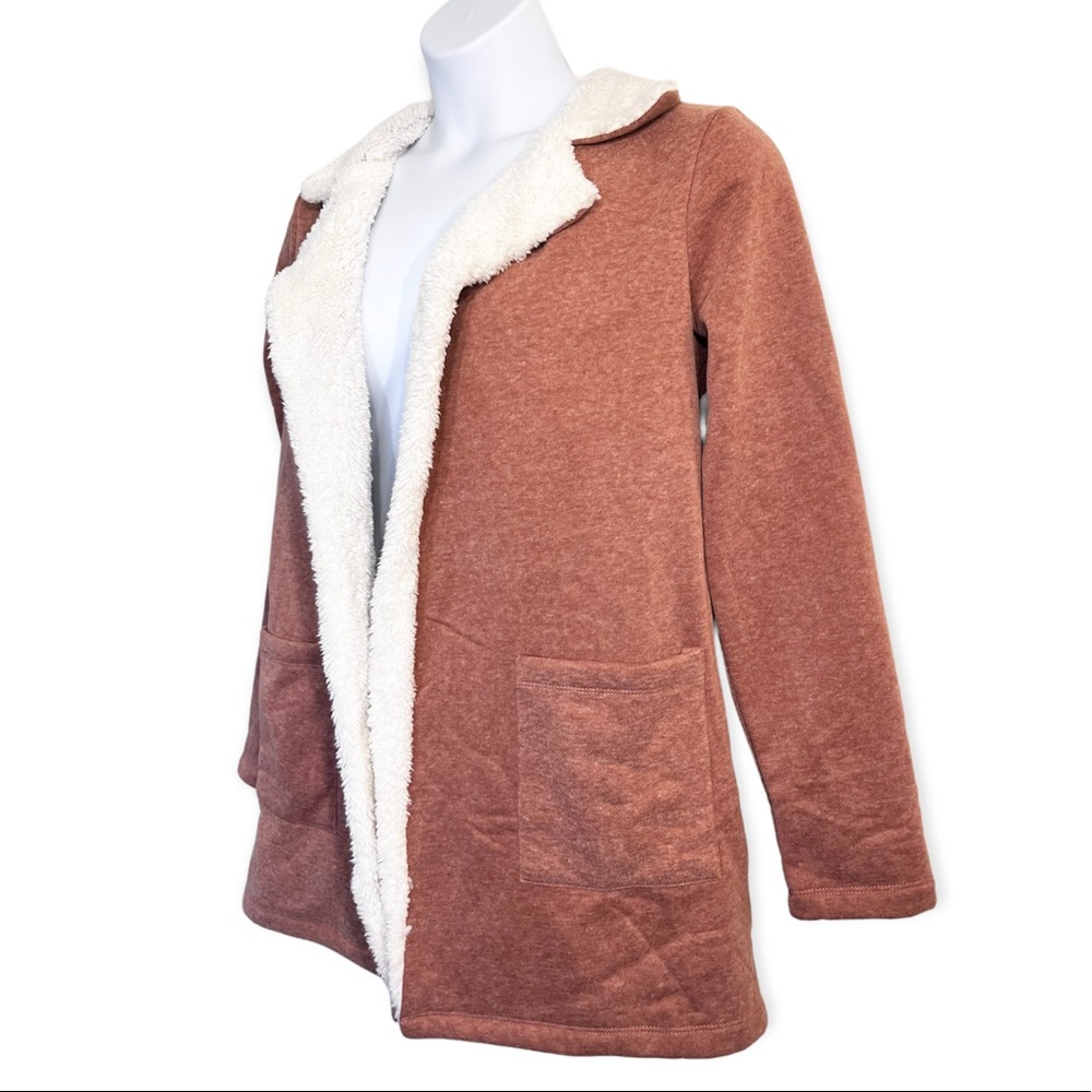 Hem & Thread Sherpa Lined Open Cardigan Jacket Size Medium